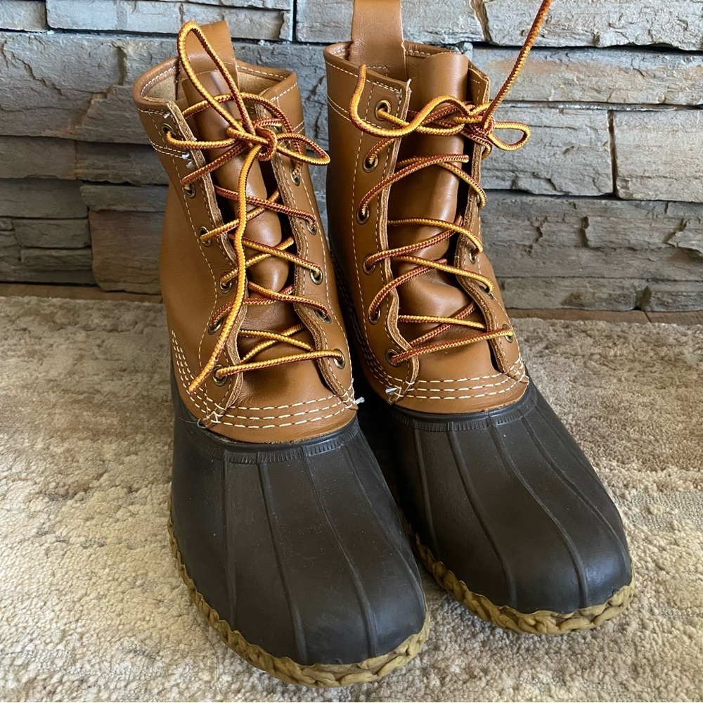 L.L. Bean Bean Boots Duck Booties Winter Waterproof Lace Up Brown Tan Leather:9M